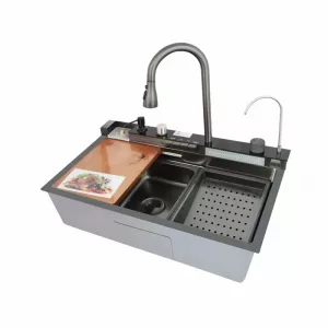 Fregadero de cocina moderno color: negro multifuncional ducha extraíble lavavasos filtro de agua acero inoxidable primera calidad accesorios incluidos dimensiones 680*460*220mm