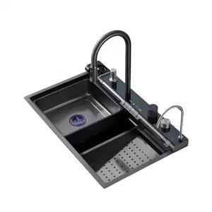 Fregadero de cocina moderno color: negro multifuncional ducha extraíble lavavasos filtro de agua acero inoxidable primera calidad accesorios incluidos dimensiones 800*460*220mm