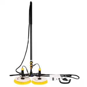 Doble cepillo para limpieza de paneles fotovoltaicos Motor con cepillos y Mango telescópico hasta 75 m + Batería de Litio